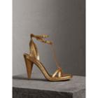 Burberry Burberry Riveted Metallic Leather Cone-heel Sandals, Size: 35, Yellow
