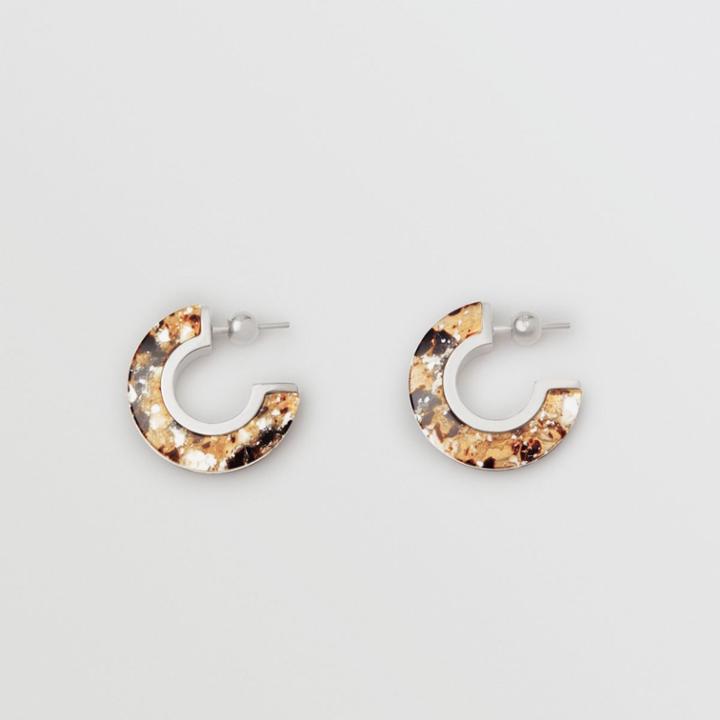 Burberry Burberry Marbled Resin Palladium-plated Hoop Earrings, Brown