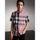 Burberry Burberry Button-down Collar Short-sleeve Check Cotton Shirt, Size: Xl, Purple