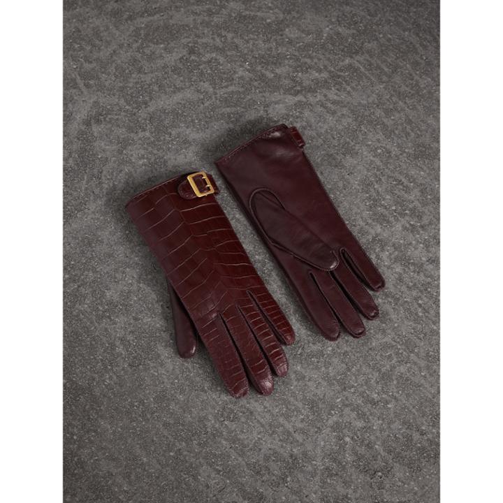 Burberry Burberry Crocodile And Lambskin Gloves, Size: 7, Red
