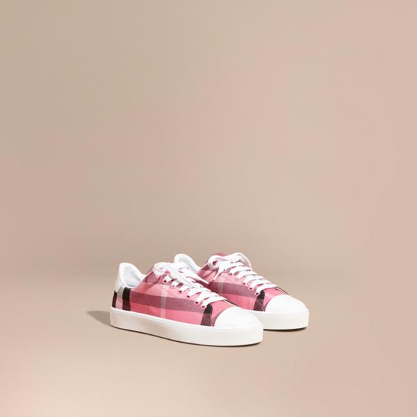 Burberry Check And Leather Trainers