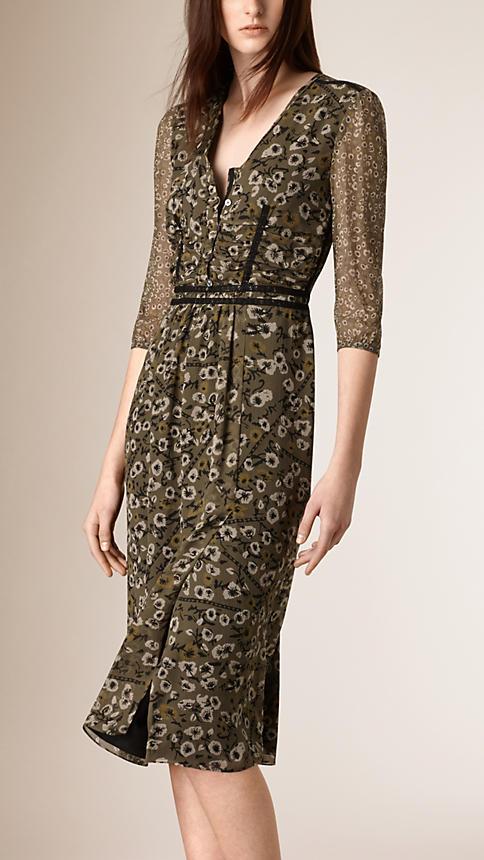 Burberry Floral Print Silk Dress