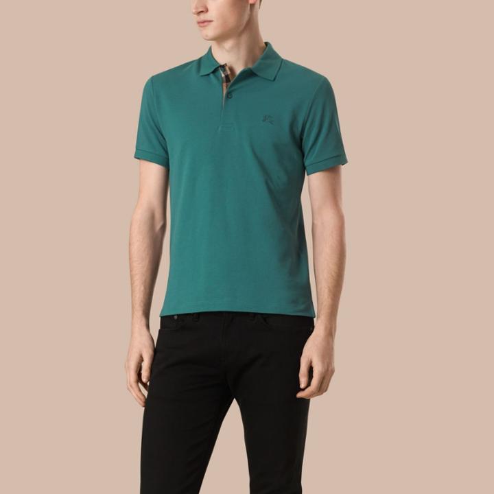 Burberry Burberry Check Placket Cotton Piqu Polo Shirt, Size: M, Green