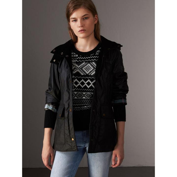Burberry Burberry Detachable Hood Waxed Cotton Field Jacket, Size: 04, Black
