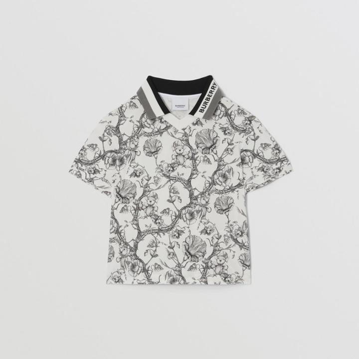 Burberry Burberry Childrens Floral Sketch Print Cotton Piqu Polo Shirt, Size: 10y