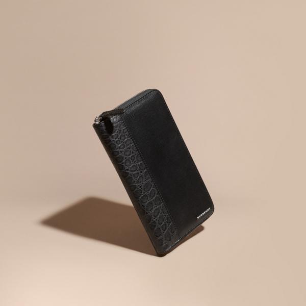 Burberry London Leather And Alligator Ziparound Wallet