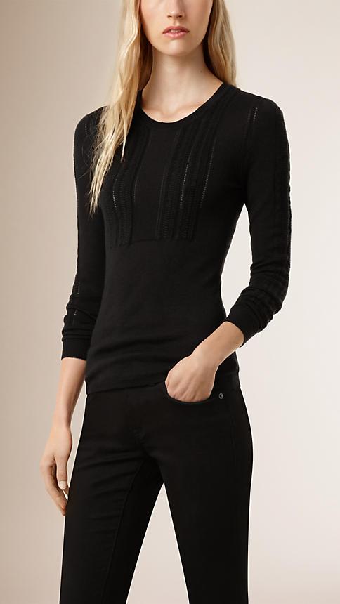 Burberry Prorsum Crochet Detail Cashmere Silk Sweater