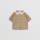 Burberry Burberry Childrens Logo Print Puff-sleeve Check Stretch Cotton Blouse, Size: 2y
