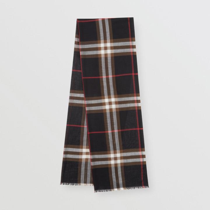 Burberry Burberry Lightweight Check Wool Silk Scarf, Black