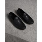 Burberry Burberry Grainy Leather Loafers With Engraved Check Detail, Size: 44.5, Black