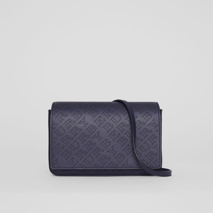 Burberry Burberry Perforated Logo Leather Wallet With Detachable Strap, Blue