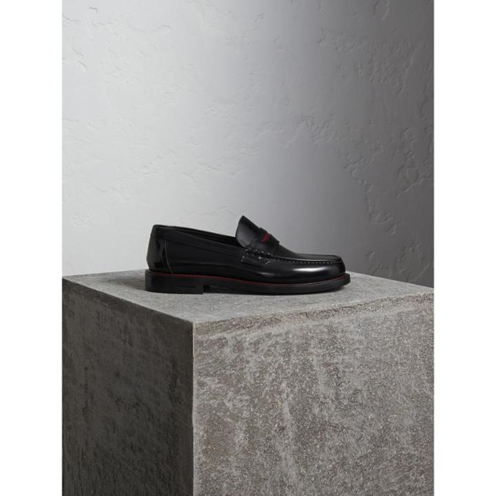 Burberry Burberry Two-tone Leather Penny Loafers, Size: 41, Black