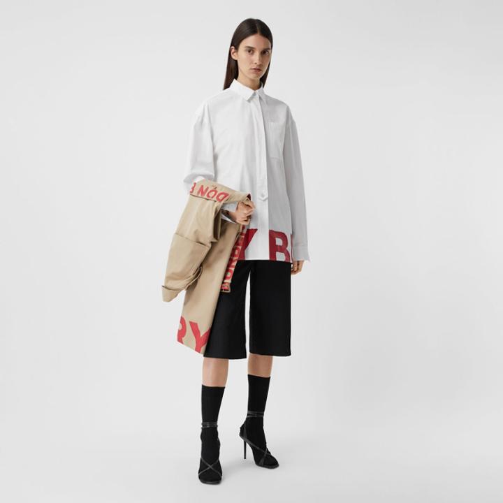 Burberry Burberry Logo Print Cotton Oversized Shirt, Size: 04, White