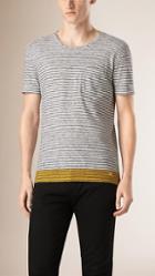 Burberry Brit Contrast Hem Striped Cotton Linen T-shirt