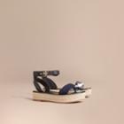 Burberry Burberry Leather And House Check Espadrille Platform Sandals, Size: 38, Blue