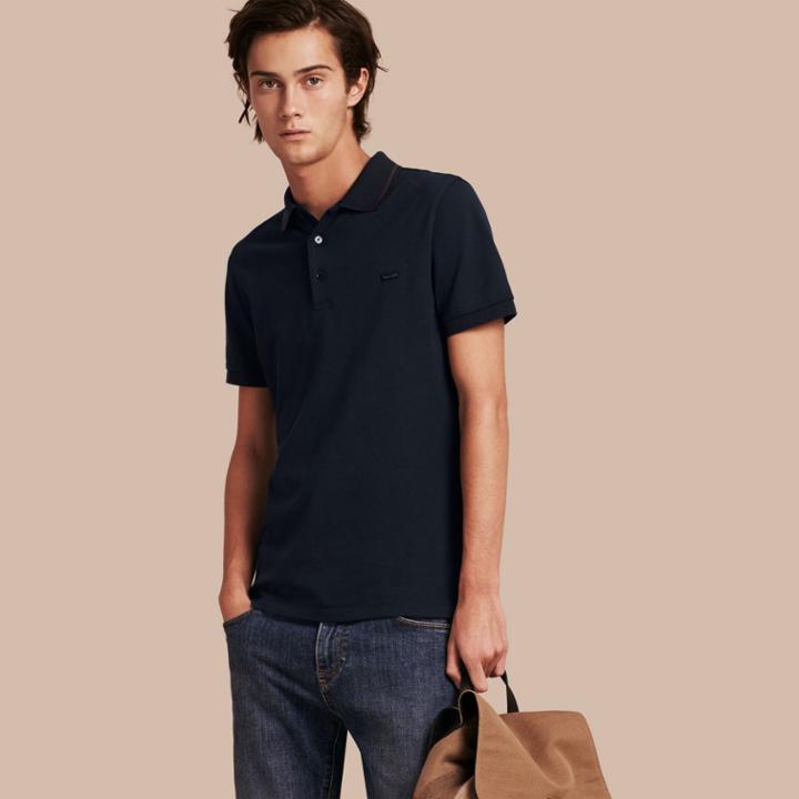 Burberry Burberry Contrast Trim Cotton Piqu Polo Shirt, Size: Xxl, Blue