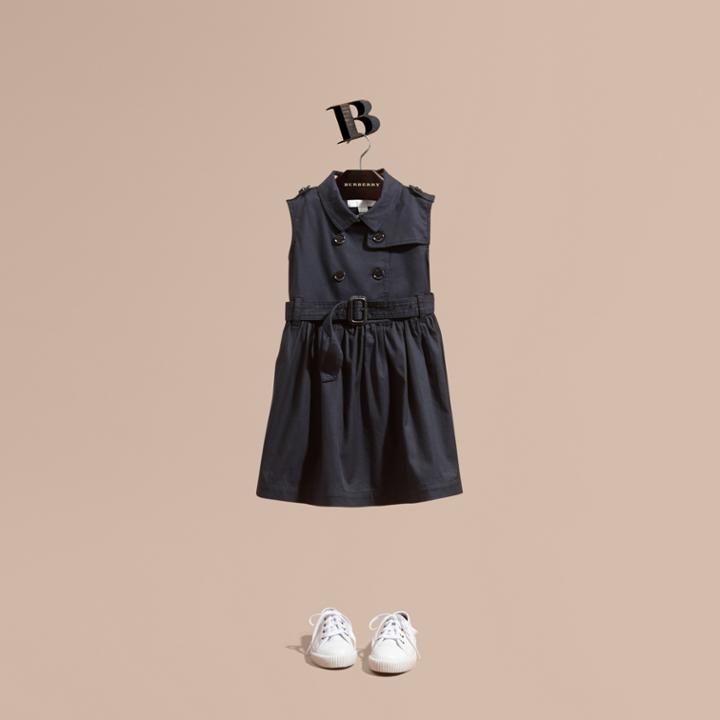 Burberry Burberry Stretch Cotton Sleeveless Trench Dress, Size: 4y, Blue