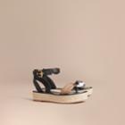 Burberry Burberry Leather And House Check Espadrille Platform Sandals, Size: 37.5, Black