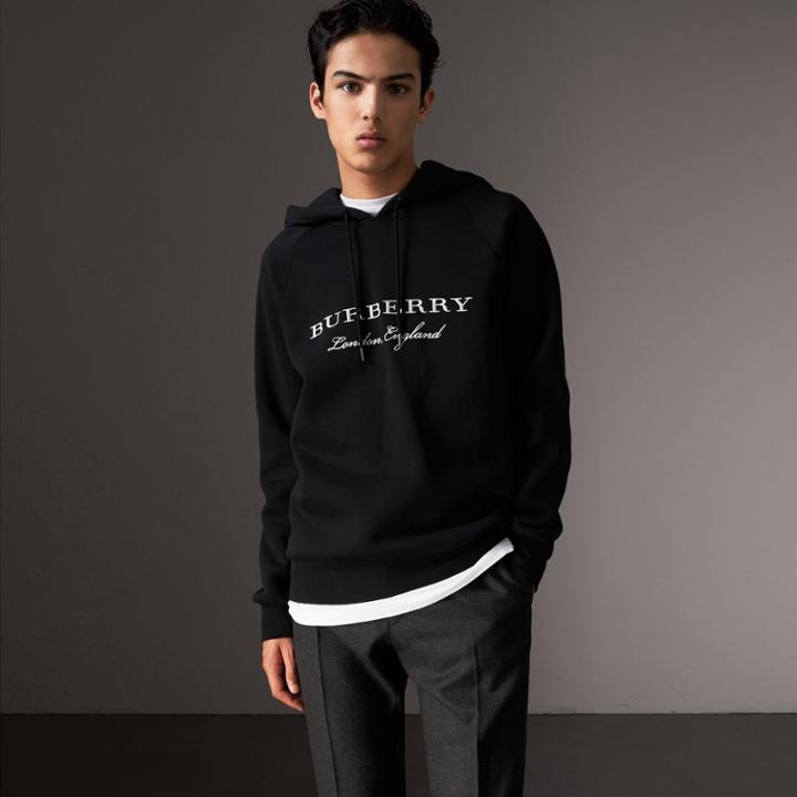 Burberry Burberry Embroidered Hooded Sweatshirt, Size: L, Black