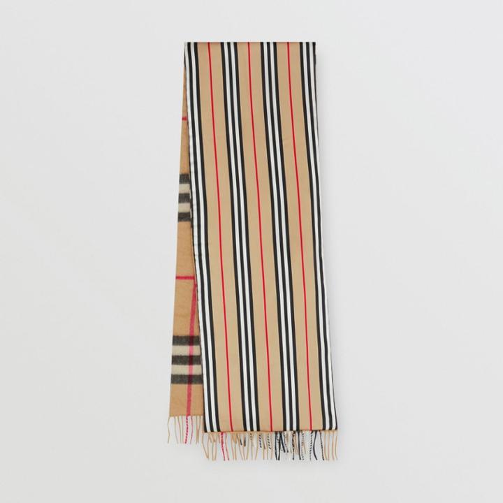 Burberry Burberry Check And Icon Stripe Cashmere Silk Puffer Scarf, Beige