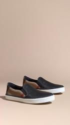 Burberry Laser-cut Lace Leather And Check Slip-on Trainers