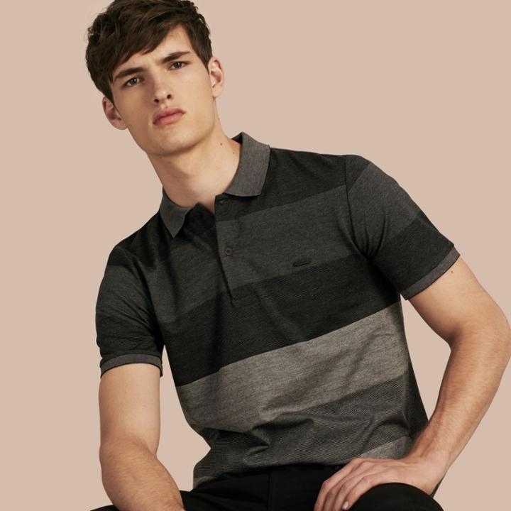 Burberry Burberry Striped Stretch Cotton Piqu Polo Shirt, Size: M, Grey
