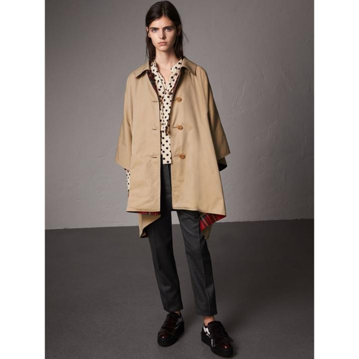 Burberry Burberry Tartan-lined Tropical Gabardine Cape, Size: Xs