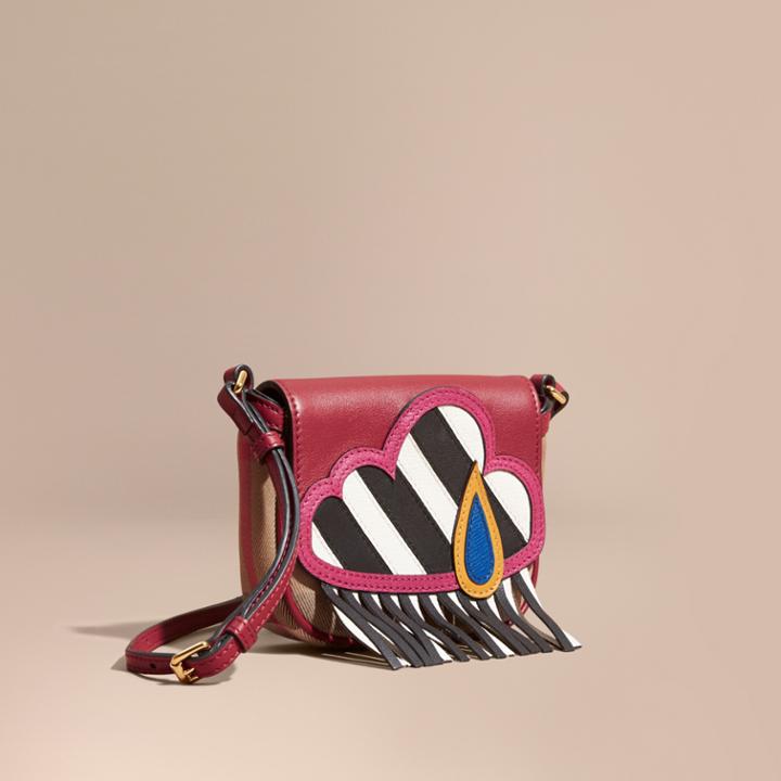 Burberry Burberry Weather Motif Leather And House Check Crossbody Bag, Red