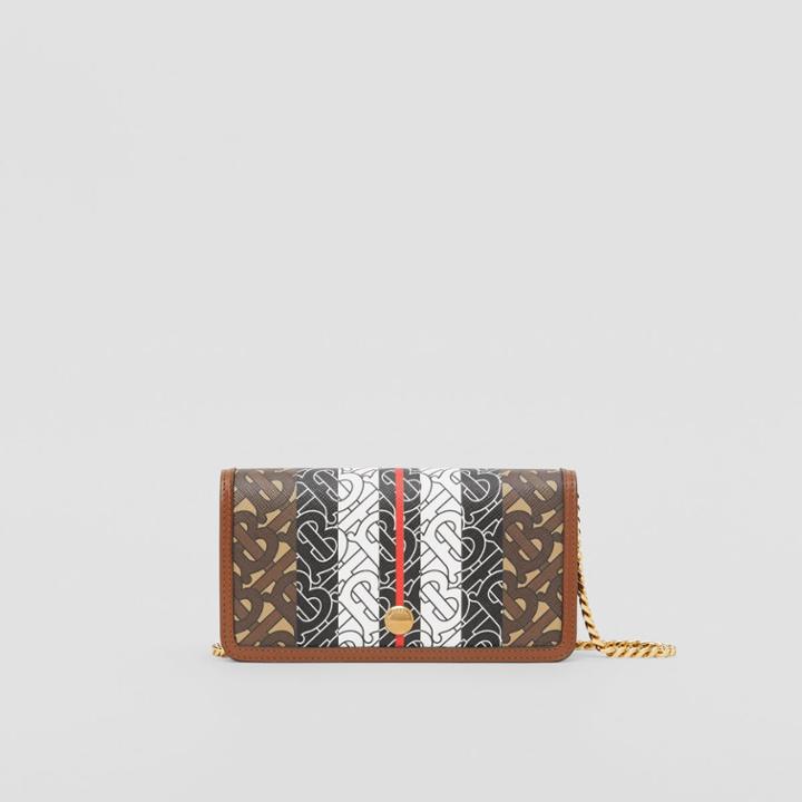 Burberry Burberry Monogram Stripe E-canvas Phone Wallet With Strap, Brown