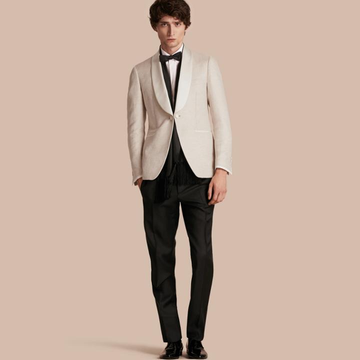 Burberry Burberry Slim Fit Shawl Lapel Linen Silk Evening Jacket, Size: 40r, Beige