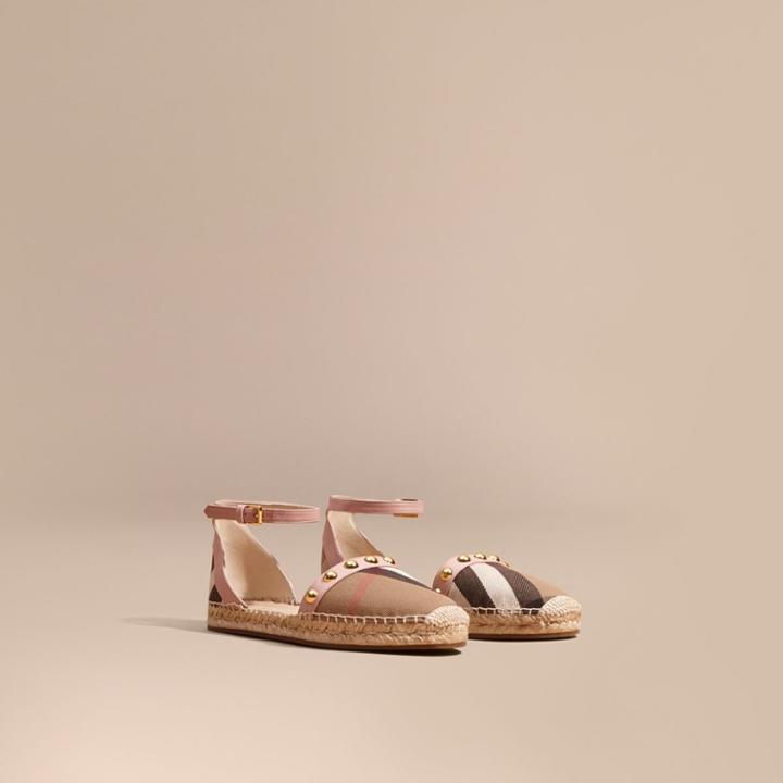 Burberry Burberry Studded Leather And House Check Espadrille Sandals, Size: 37, Pink