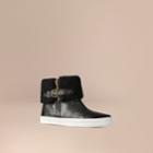 Burberry Burberry Shearling-lined Grainy Leather Ankle Boots, Size: 40.5, Black