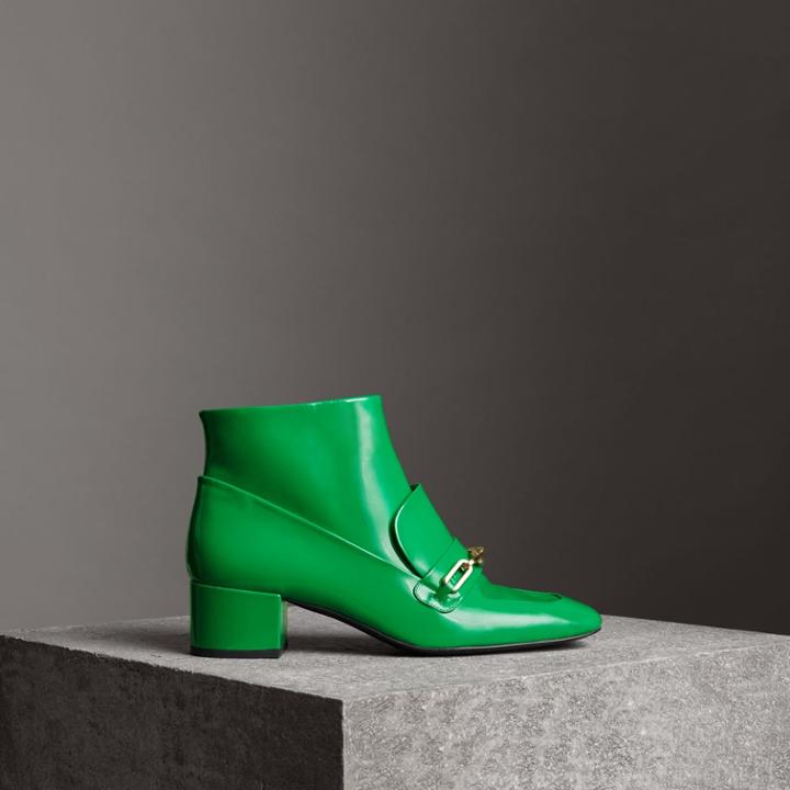 Burberry Burberry Link Detail Patent Leather Ankle Boots, Size: 35, Green