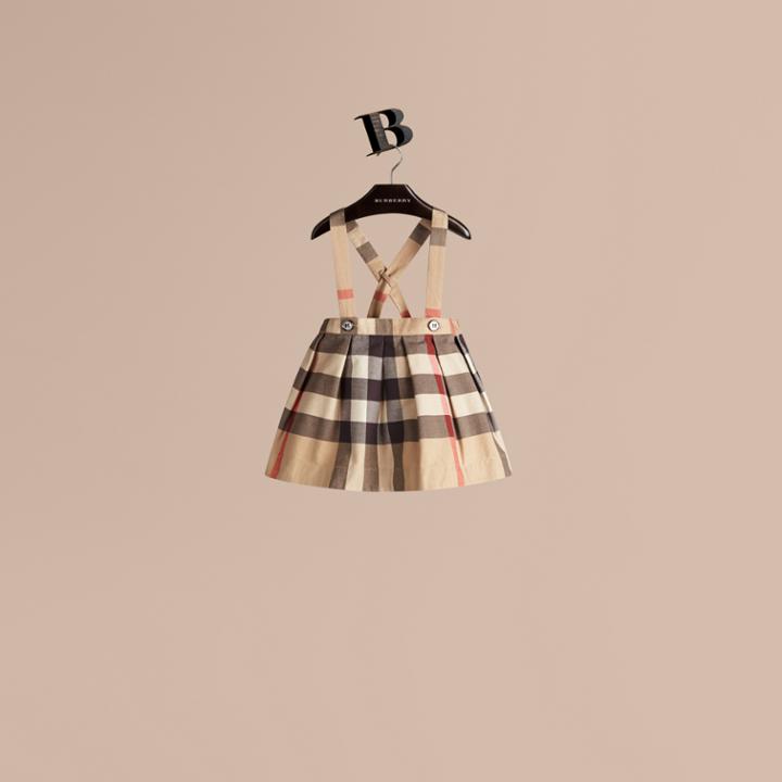 Burberry Burberry Check Cotton Skirt With Detachable Straps, Size: 2y, Beige