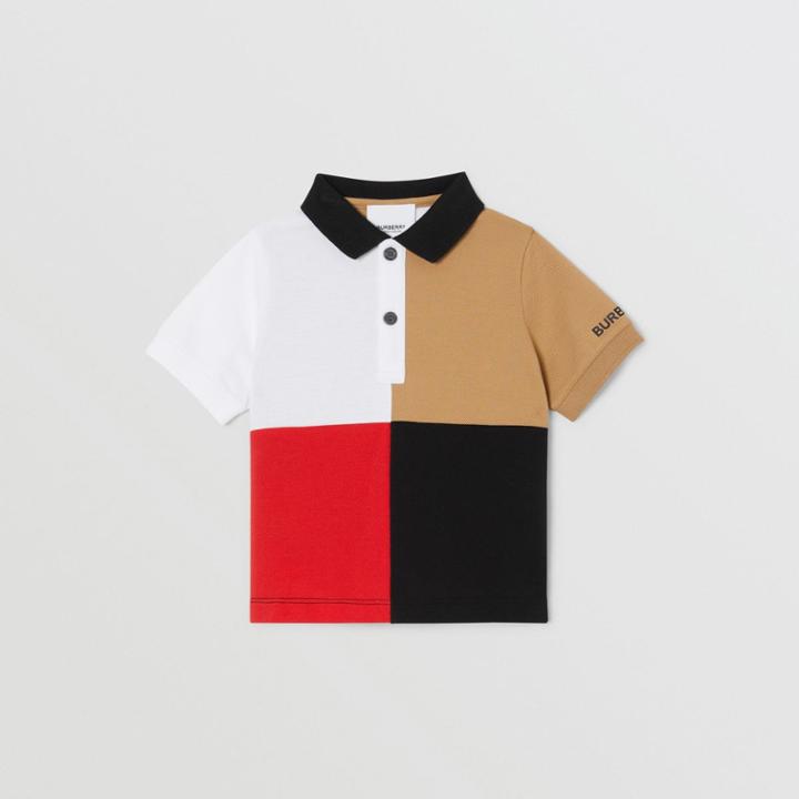 Burberry Burberry Childrens Colour Block Knit Cotton Polo Shirt, Size: 2y, Beige
