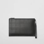 Burberry Burberry Perforated Check Leather Zip Pouch, Black