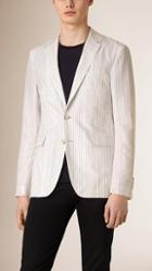 Burberry Slim Fit Striped Cotton Silk Blend Jacket