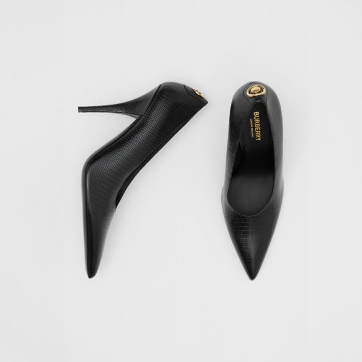 Burberry Burberry Stud Detail Embossed Leather Point-toe Pumps, Size: 41, Black