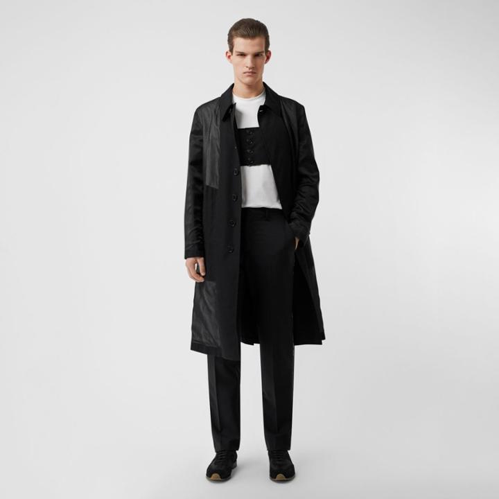 Burberry Burberry Logo Detail Panelled Cotton Gabardine Car Coat, Size: 34, Black
