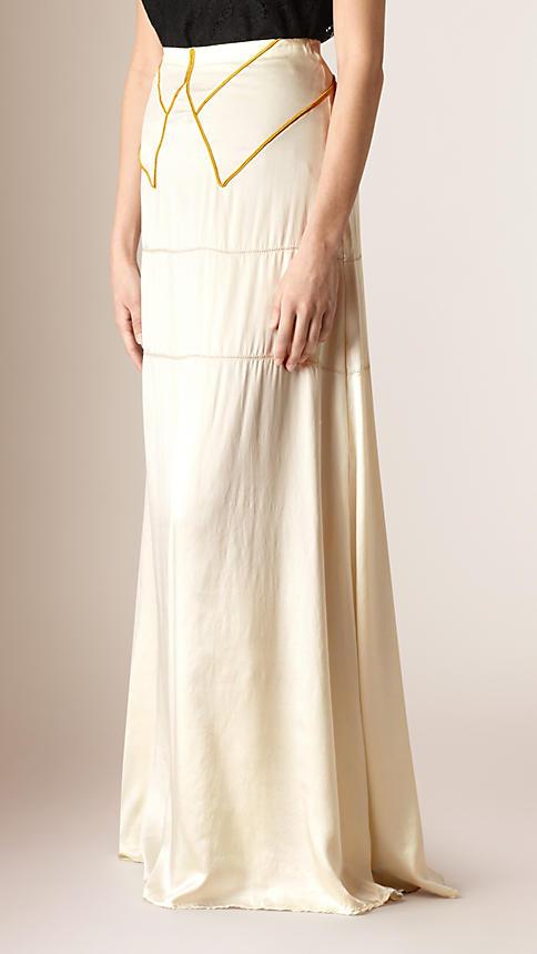 Burberry Long Silk Skirt With Military-inspired Trim
