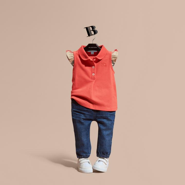 Burberry Burberry Check Detail Cotton Piqu Polo Shirt, Size: 9m, Red