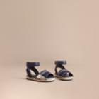 Burberry Burberry Leather Ankle Strap And House Check Espadrille Sandals, Size: 8.5, Blue