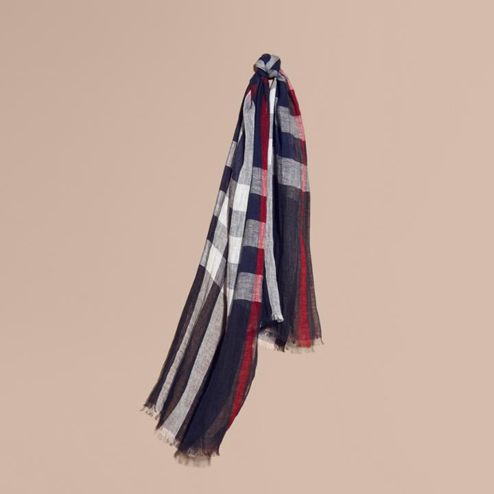 Burberry Burberry Lightweight Check Linen Scarf, Blue