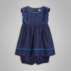 Burberry Burberry Childrens Ruffle Detail Embroidered Silk Dress With Bloomers, Size: 18m, Blue
