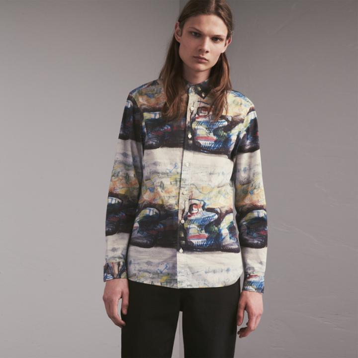 Burberry Burberry Reclining Figure: Bunched Print Cotton Poplin Shirt, Size: M, White