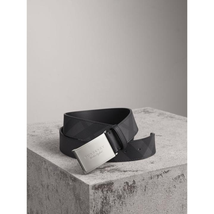Burberry Burberry Plaque Buckle London Check And Leather Belt, Size: 75, Grey