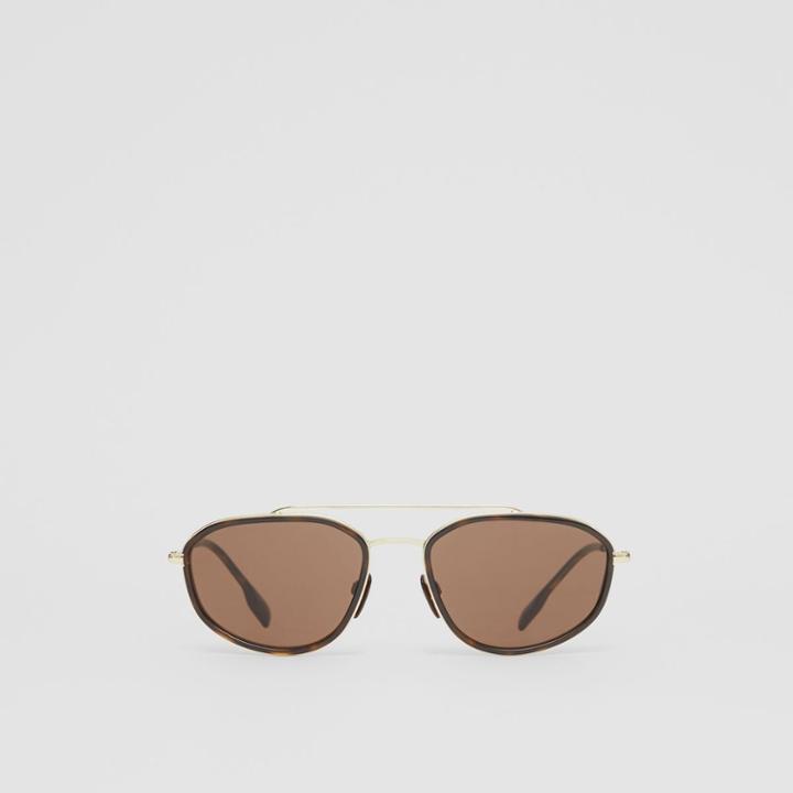 Burberry Burberry Gold-plated Geometric Navigator Sunglasses, Brown