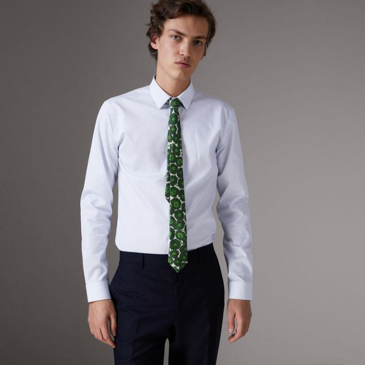 Burberry Burberry Slim Fit Striped Dobby Cotton Shirt, Size: 17, Blue