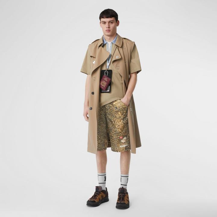 Burberry Burberry Tiger Print Nylon Shorts, Size: 36, Beige