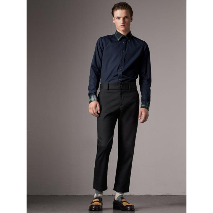 Burberry Burberry Tartan Cotton Gabardine Detail Cotton Poplin Shirt, Pink